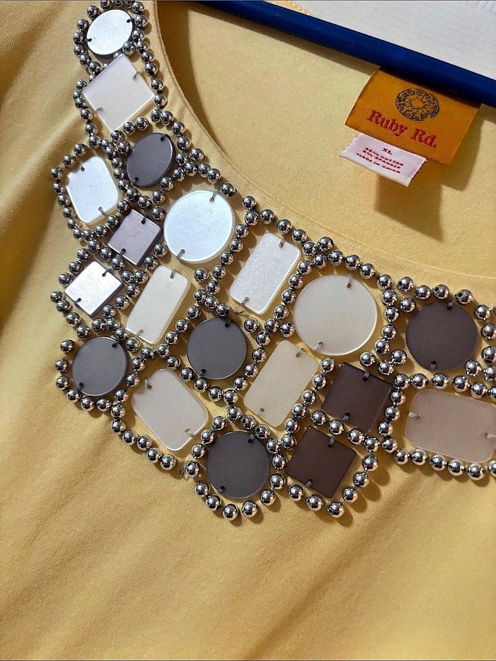 Ruby Rd. Embellished Long Sleeve Top in Yellow Size XL Like New